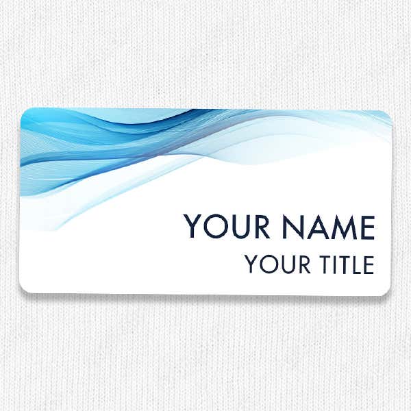 1.5" x 3" UV Printed Full Color Name Tag on Corporate Blue Wave Background on White Shirt