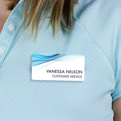 1.5" x 3" UV Printed Full Color Name Tag on Corporate Blue Wave Background - alternate view
