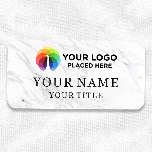 1.5" x 3" UV Printed Full Color Upload Your Logo Name Tag on Marble Background