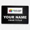 2" x 3" UV Printed Full Color Upload Your Logo Name Tag on Corporate Background on White Shirt