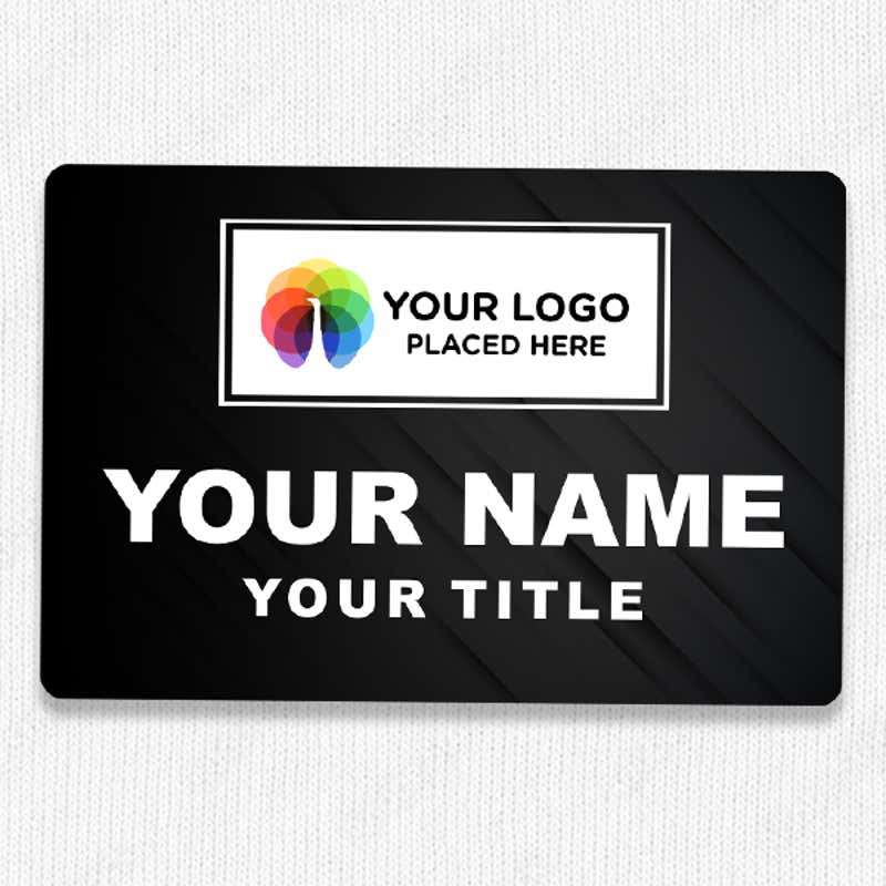 2" x 3" UV Printed Full Color Upload Your Logo Name Tag on Corporate Background on White Shirt