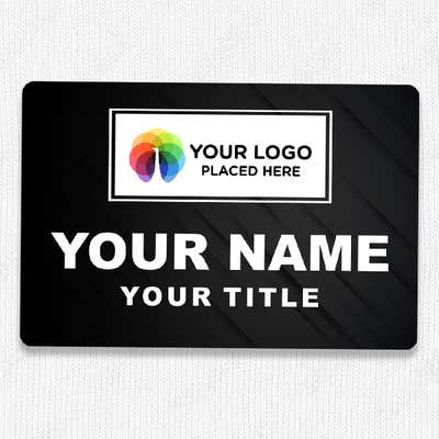 2" x 3" UV Printed Full Color Upload Your Logo Name Tag on Corporate Background - alternate view