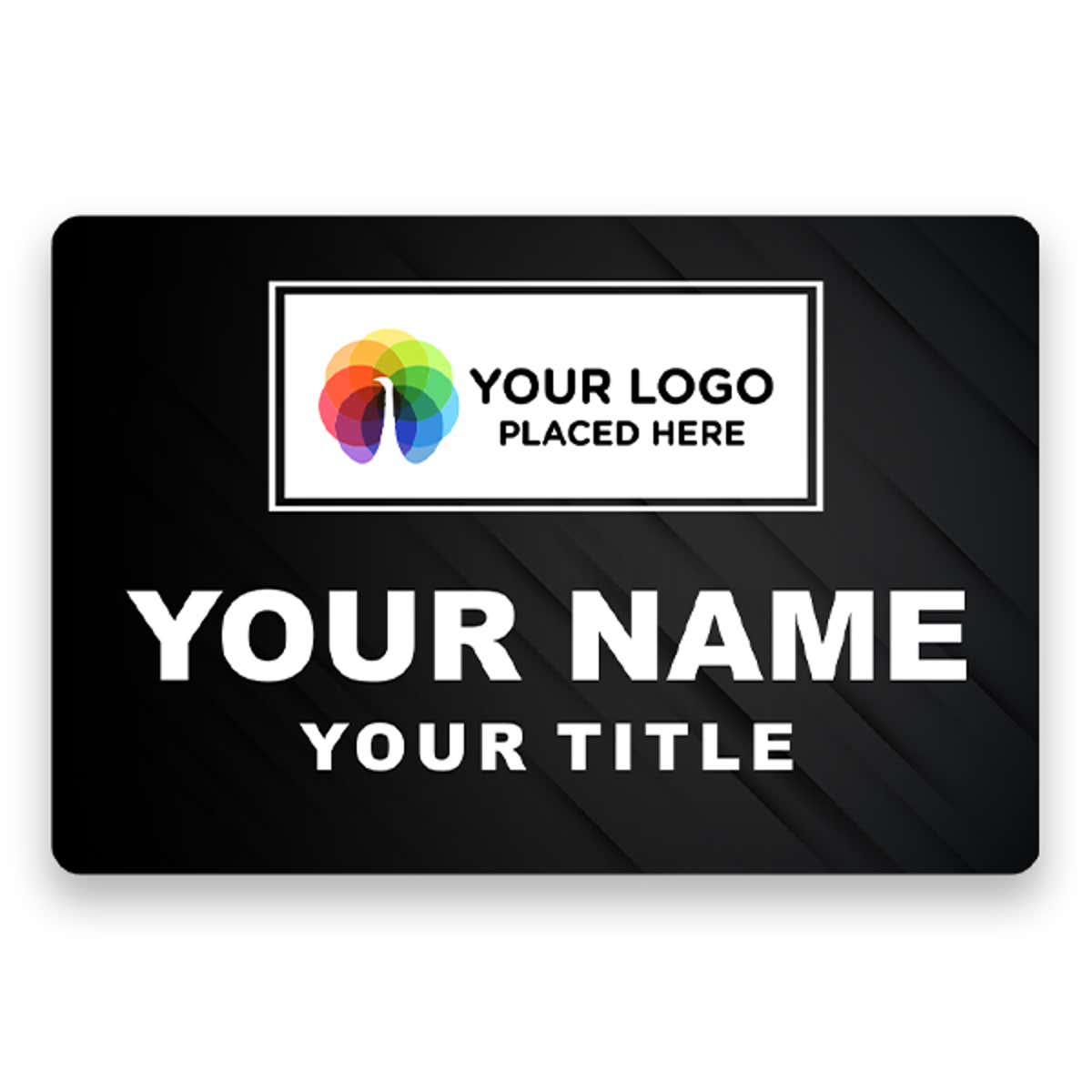 2" x 3" UV Printed Full Color Upload Your Logo Name Tag on Corporate Background on White Background