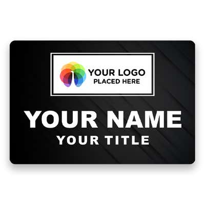 2" x 3" UV Printed Full Color Upload Your Logo Name Tag on Corporate Background on White Background