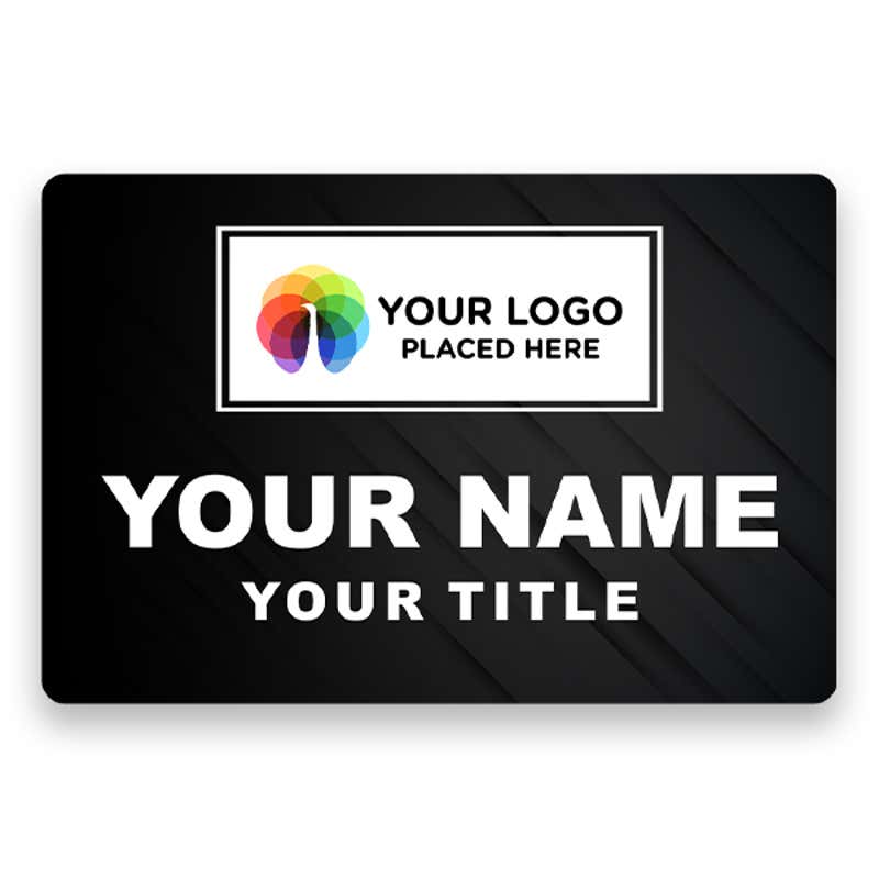 2" x 3" UV Printed Full Color Upload Your Logo Name Tag on Corporate Background on White Background