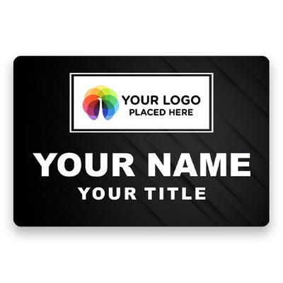 2" x 3" UV Printed Full Color Upload Your Logo Name Tag on Corporate Background on White Background