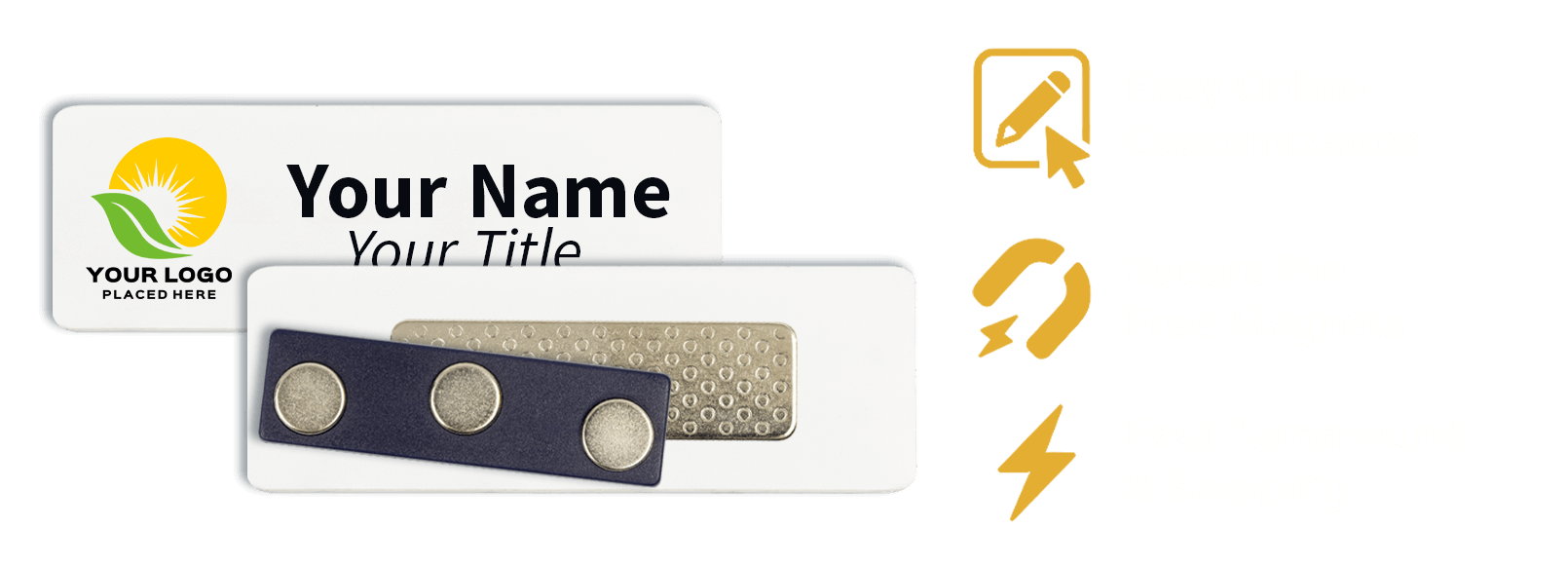 Assortment of custom magnetic name tags in full color