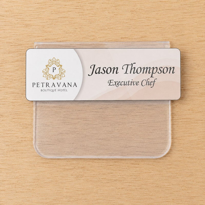 Pocket badge adapter — slides into shirt pocket with no hardware